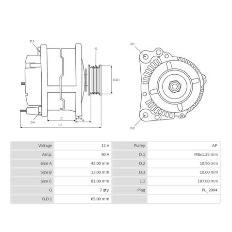 12V ALTERNATÖR DİNAMO HITACHI TİPİ 90 A (L-S) ISUZU D-MAX 2.5 TD 2005-2012