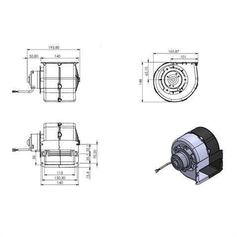 KORMAS 24V KALORİFER MOTORU KÜÇÜK TİP (TEKLİ) (BLOWER) (2 DEVİR) (140*148 MM)