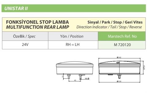 MARS 24V STOP LAMBASI YUVARLAK (LEDLİ) (4 FONKSİYONLU) (140*60 MM)