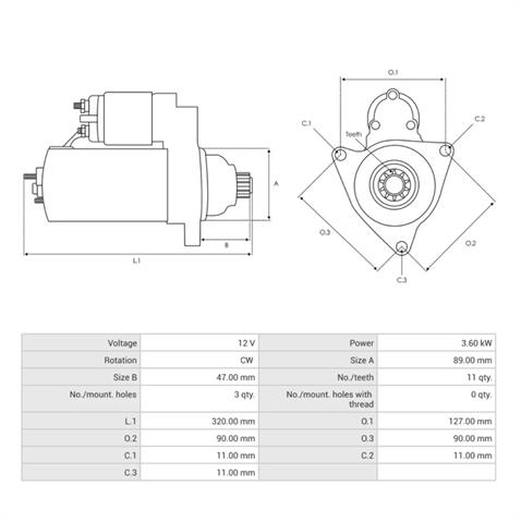 12V MARŞ MOTORU MITSUBISHI TİPİ 11 DİŞ 3.6 KW VOLVO PENTA