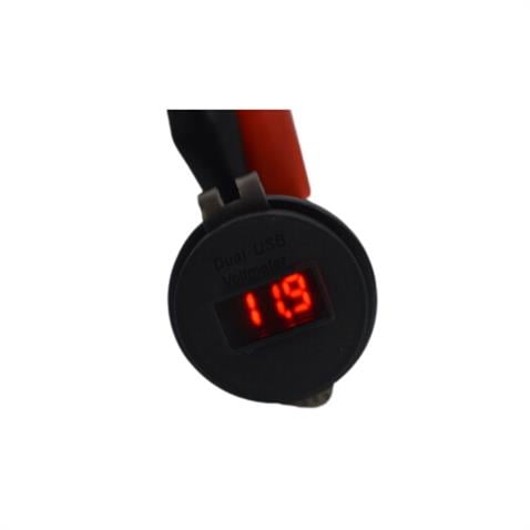 12V-24V DİJİTAL VOLTMETRE+ŞARJ CİHAZI (USB X 2) (1A/2.1A) (KIRMIZI IŞIK) (28 MM)