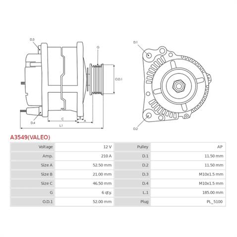 VALEO 12V ALTERNATÖR DİNAMO 180 A-210 A (LIN) (5 FİŞ) (START-STOP) CITROEN-PEUGEOT 2009 >