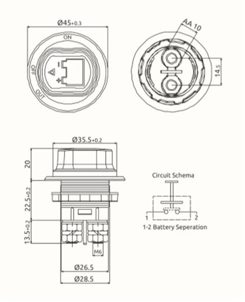12V-24V DEVRE KESİCİ PLS MİNİ MARİN TİPİ 100 A (ÇEVİRMELİ) (ON-OFF-OUT)