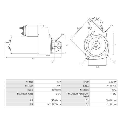 12V MARŞ MOTORU BOSCH TİPİ 10 DİŞ 2.5 KW (START-STOP) AUDI A3/A4/A6/Q5 2.0 TDI 2008 >