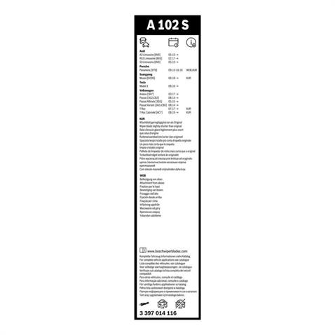 BOSCH SİLECEK SÜPÜRGESİ 650/475 MM AEROTWIN (A102S) AUDI A3/S3-SSANGYONG-TESLA-VW PASSAT 2015 >