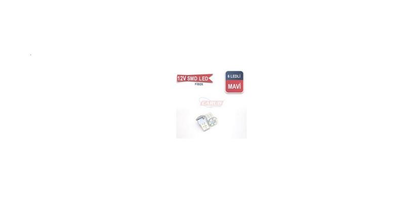 12V DİPSİZ T10 AMPUL 6 LEDLİ MAVİ (2 AD)