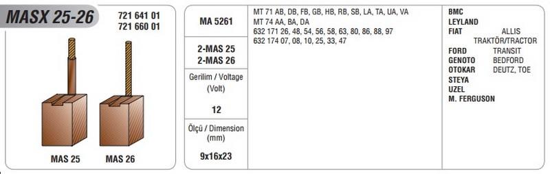 MAKO 12V MARŞ KÖMÜRÜ (POZİTİF) MASX-25/26 (ADET)