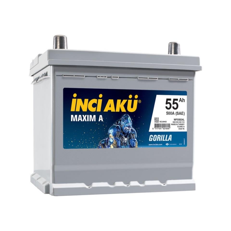 İNCİ 12V 55 AH AKÜ MAXIM A GORILLA 500 A (EN) (200*173*222) (KARE TERS)