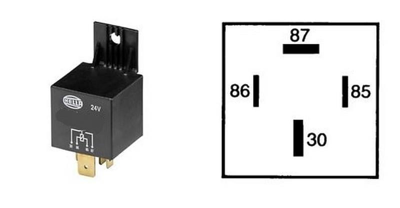 HELLA 24V RÖLE 4 UÇLU 60 A (70 A TİPİ) (2 UÇ KÜÇÜK / 2 UÇ BÜYÜK) (6.3 MM / 9.5 MM) (30-85-86-87)