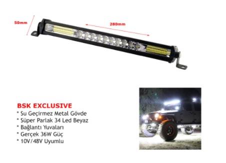 10V-48V LED BAR OFF-ROAD (34 LEDLİ) 36W TEK SIRA (28 CM) BEYAZ