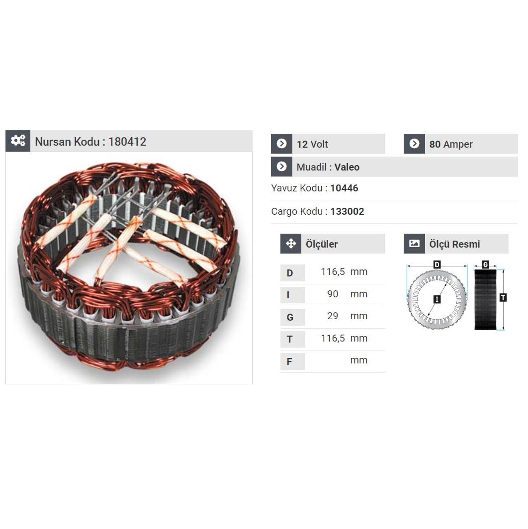 12V ALTERNATÖR STATÖR VALEO TİPİ 80 A (6 UÇLU)