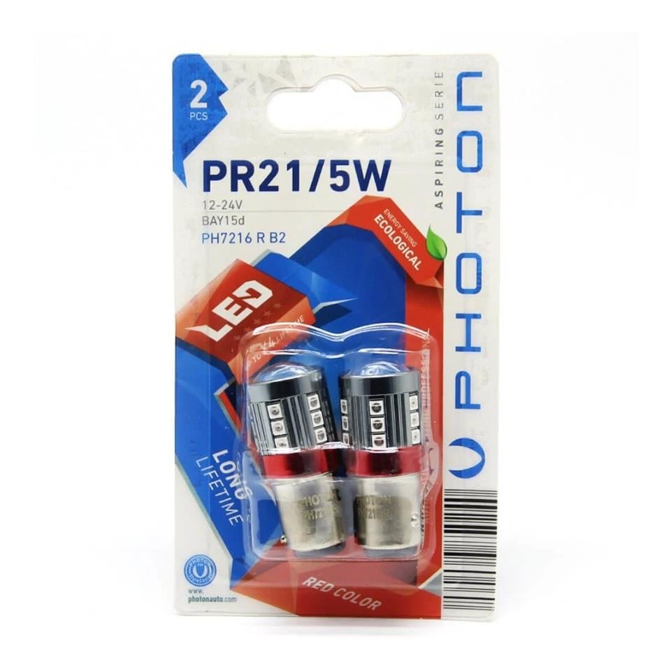 PHOTON 12V-24V 1016 AMPUL 15 LEDLİ MERCEKLİ KIRMIZI (2 AD)