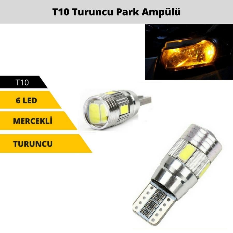 12V DİPSİZ AMPUL T10 (6 LEDLİ) (MERCEKLİ) SARI CB (2 AD)
