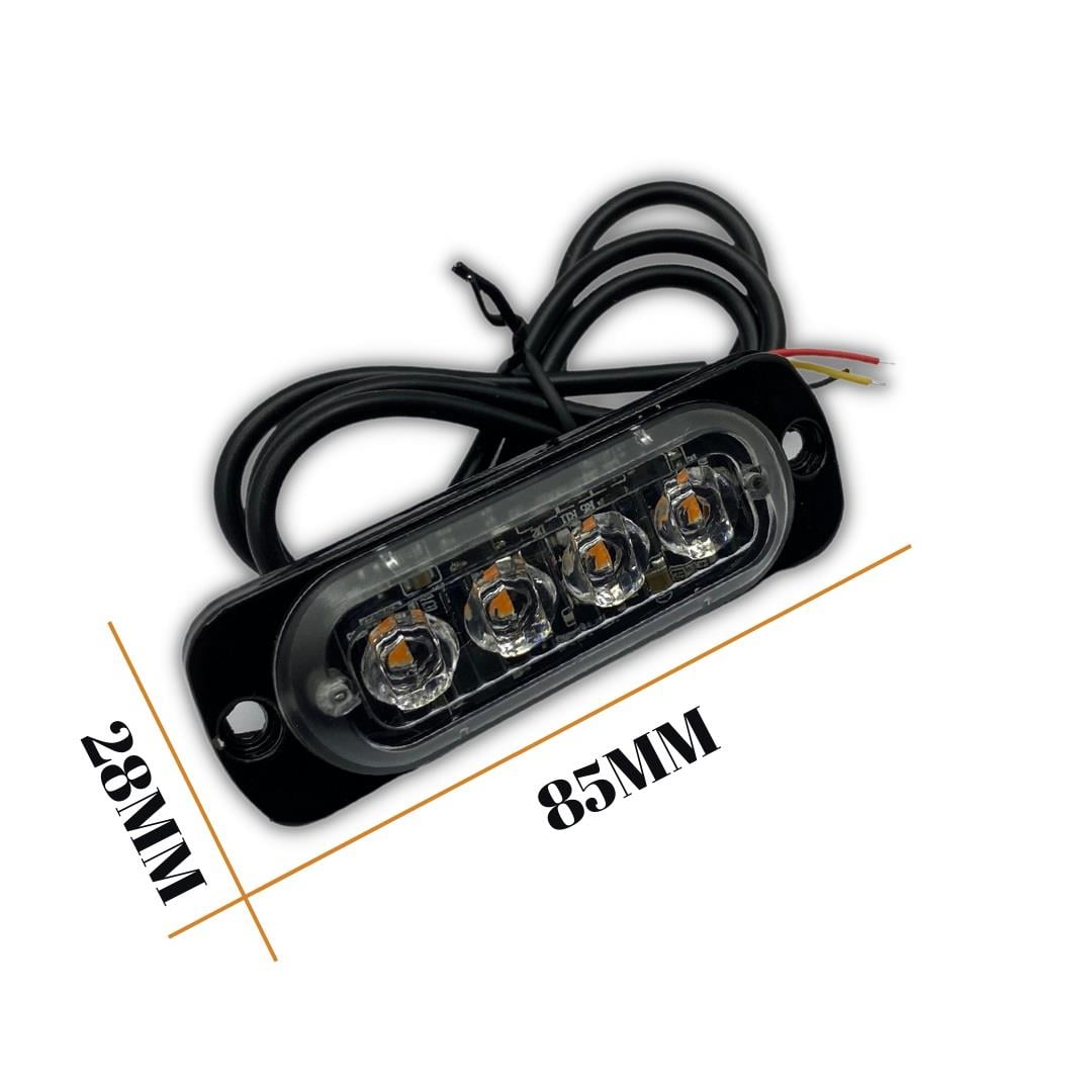 9V-36V  FLAŞ LED LAMBA (ŞEFFAF) (SARI) (4X1W) 3 FONKSİYONLU (85*28*10 MM)