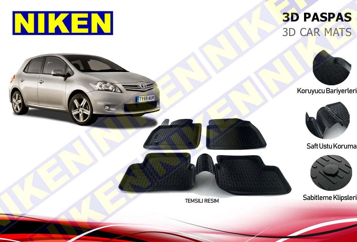 3D ARAÇ PASPASI (SİYAH) (4 PARÇA) TOYOTA AURIS 2007-2013 ( SABİTLEME KLİPSSİZ )