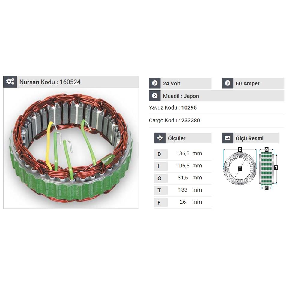 24V ALTERNATÖR STATÖR MITSUBISHI TİPİ 60 A FORD CARGO