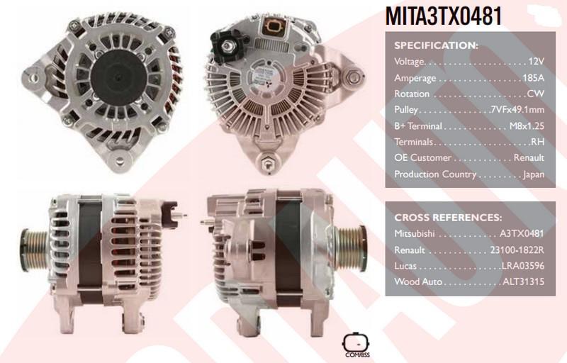 MITSUBISHI 12V ALTERNATÖR DİNAMO 185 A (2 FİŞ) (BSS) OPEL MOVANO-RENAULT MASTER