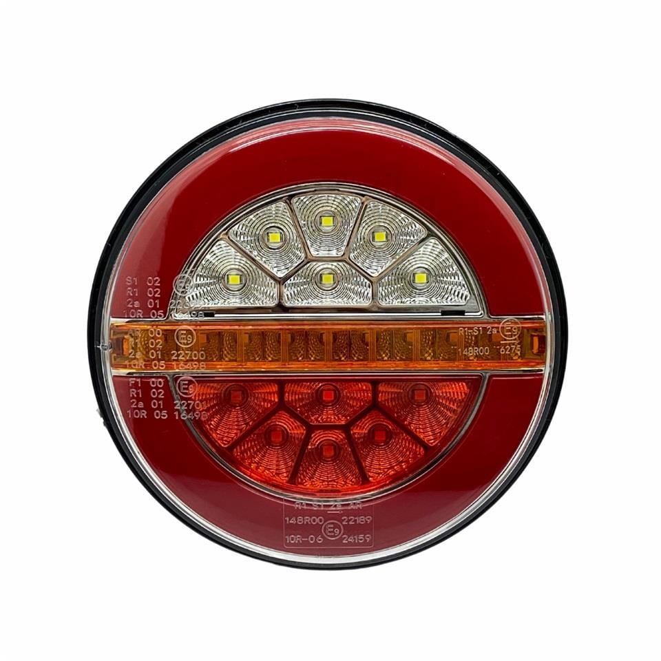 WOLFRAM 12V-24V STOP LAMBASI YUVARLAK (NEON LEDLİ-KAYAR SİNYALLİ) (4 FONKSİYONLU) (140*35 MM) E9 SAĞ