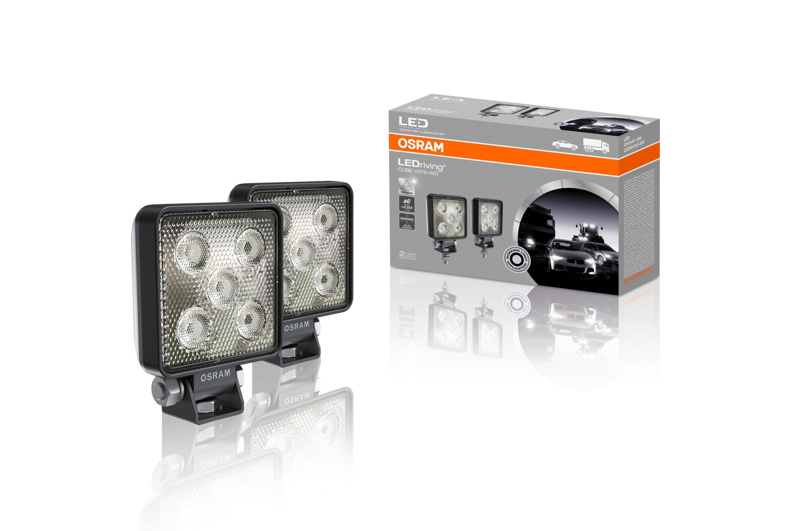 OSRAM 12V-24V ÇALIŞMA LAMBASI KARE 8W 6000K 550 LÜMEN (5 LEDLİ) (43 MT MESAFE) (73*73/97 MM) (2 AD)