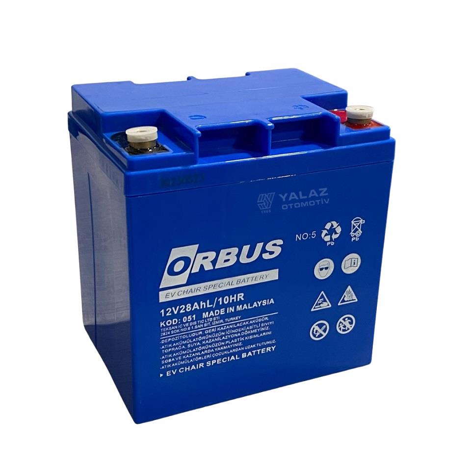 ORBUS 12V 28 AH ENGELLİ ARAÇ AKÜSÜ JEL (166*126*170) (DİKEY) (8,5 KG) TSE'Lİ