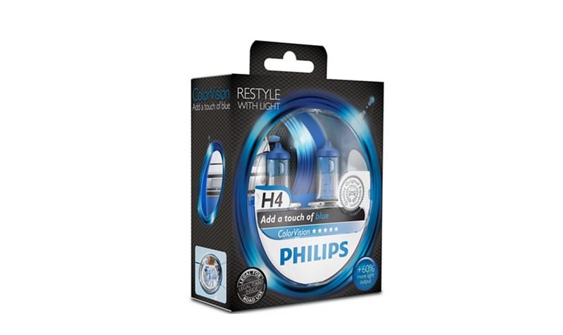 PHILIPS 12V H4 AMPUL 60/55W COLOR VISION +%60 FAZLA IŞIK MAVİ (2 AD)
