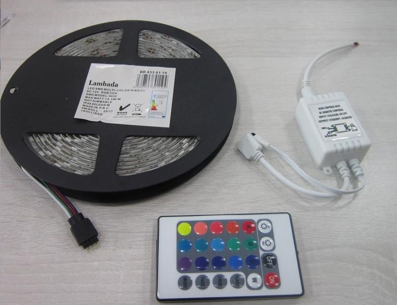 12V ŞERİT LED RGB DIŞ MEKAN (3 ÇİPLİ) (KUMANDALI) (15 RENK)
