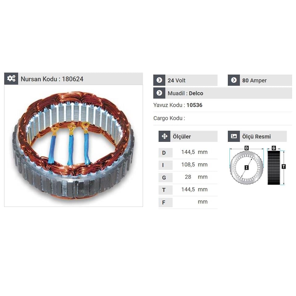 24V ALTERNATÖR STATÖR DELCO TİPİ 70 A-80 A (3 UÇLU)