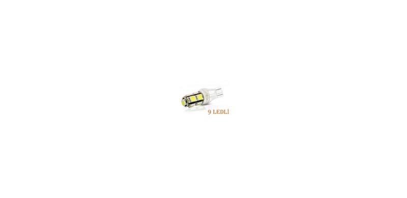MFK 12V  DİPSİZ T10 AMPUL 9 LEDLİ BEYAZ (2 AD)