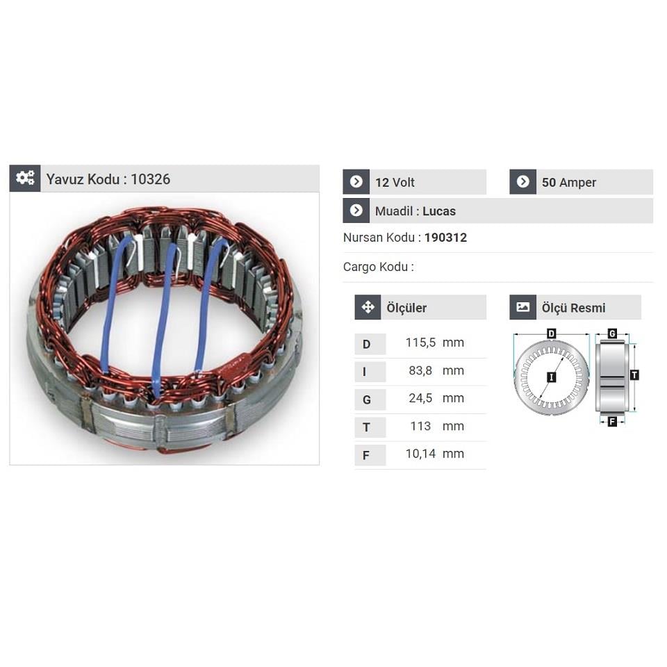 12V ALTERNATÖR STATÖR 50 A LUCAS TİPİ (3 UÇLU) (A-115)