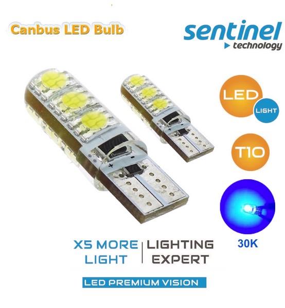 SENTINEL 12V DİPSİZ T10 NEON AMPUL SİLİKONLU 6 LEDLİ 30000K MAVİ CB (2 AD)