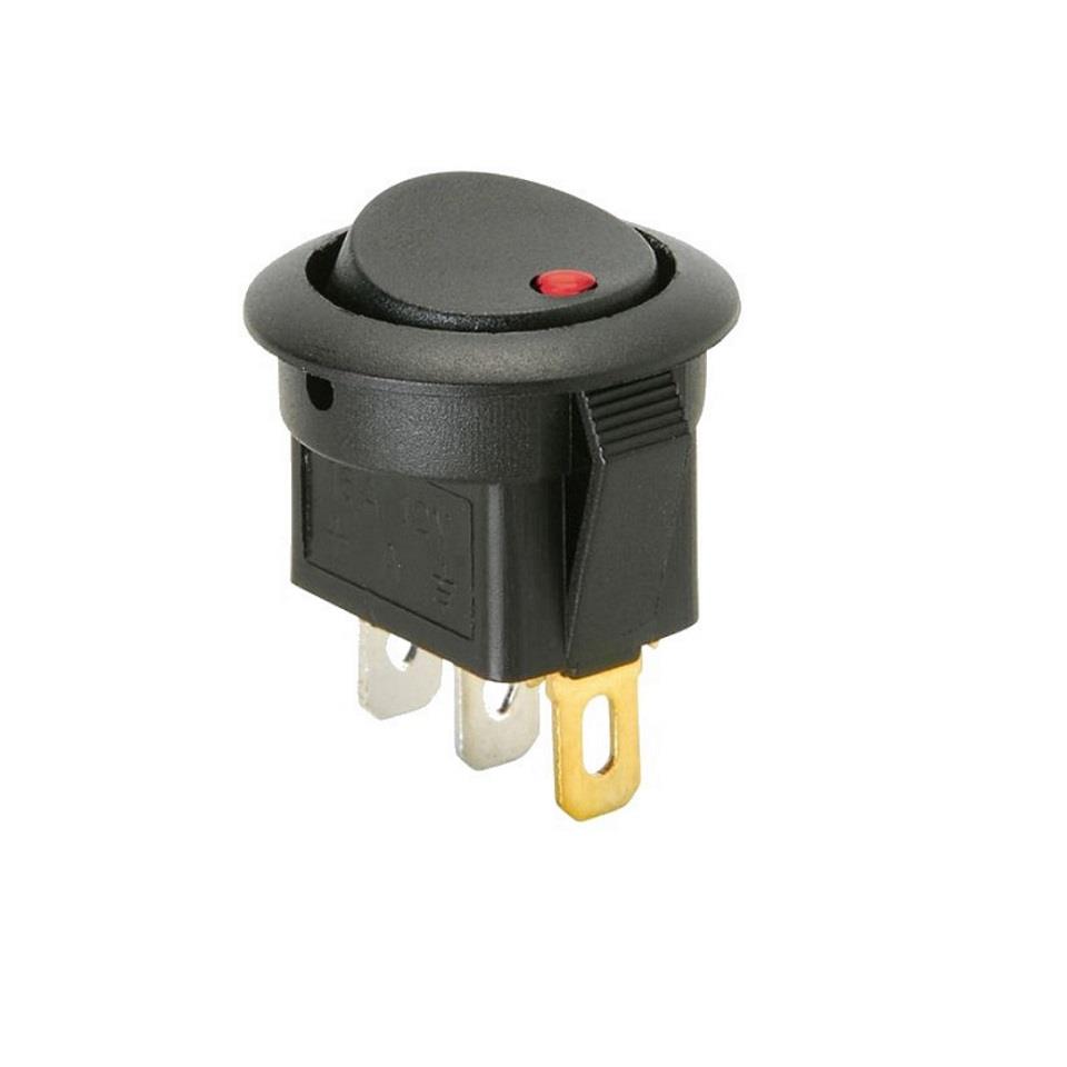 12V TUŞLU ANAHTAR LEDLİ (20 MM) (3 FİŞ) (YUVARLAK) KIRMIZI