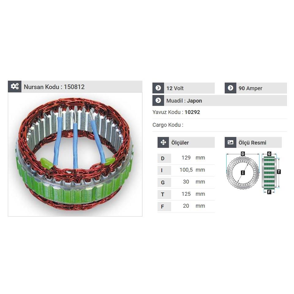12V ALTERNATÖR STATÖR 90 A TATA 3 UÇLU