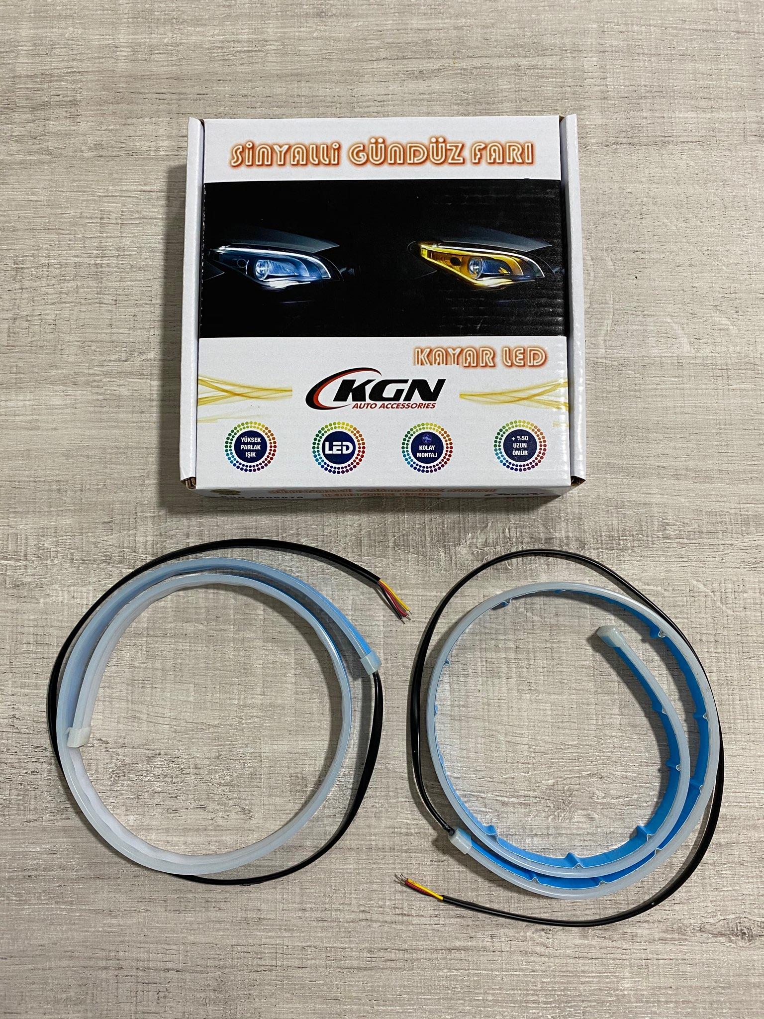 12V FAR LEDİ (KAYAR LEDLİ) (SİLİKONLU) SİNYALLİ SARI/BEYAZ (600 MM) (2 AD)