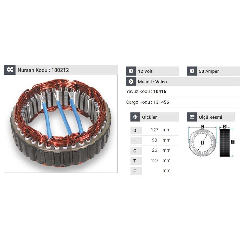 12V ALTERNATÖR STATÖR VALEO TİPİ 50 A (3 UÇLU) RENAULT R9/R11/R19