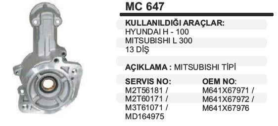 MARŞ PİNYON KAPAK MITSUBISHI TİPİ MITSUBISHI L300 EM (13 DİŞ)