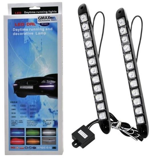 12V GÜNDÜZ SÜRÜŞ LEDİ (12 LEDLİ) (FONKSİYONLU) ELASTİK (330*30 MM) (2 AD)
