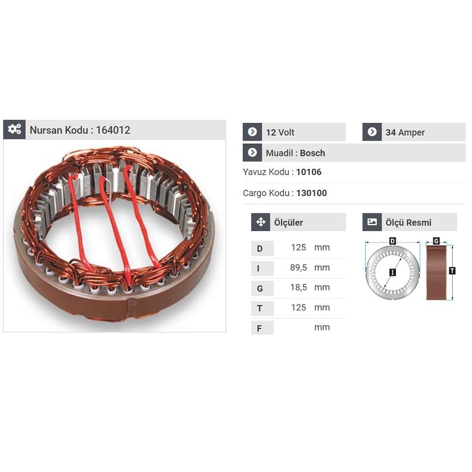 12V ALTERNATÖR STATÖR BOSCH TİPİ 34 A (DAR TİP) OPEL VW