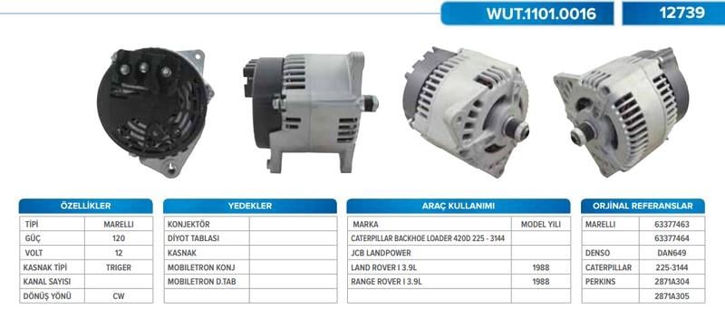 12V ALTERNATÖR DİNAMO MARELLI-DENSO TİPİ 120 A (L) (KASNAKSIZ)