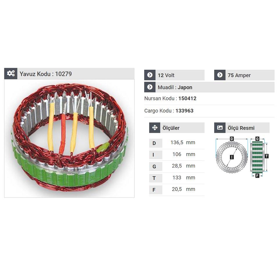 12V ALTERNATÖR STATÖR 75 A (4 UÇLU) (KLİMALI) HYUNDAI H100/STAREX