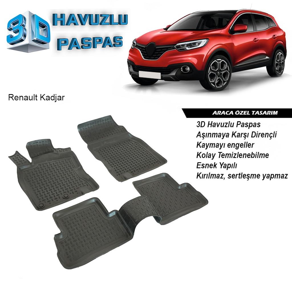 3D ARAÇ PASPASI (SİYAH) (4 PARÇA) RENAULT KADJAR 2014 >