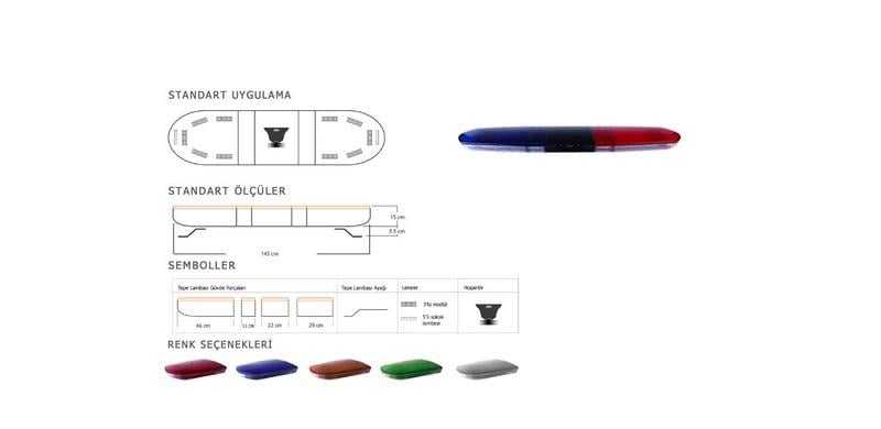 12V-24V ÇAKAR TEPE LAMBASI LEDLİ MAVİ KIRMIZI HOPARLÖRLÜ 5 MODLU 145 CM