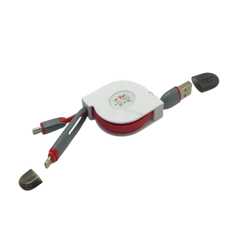 TELEFON ŞARJ KABLOSU İKİ UÇLU (MAKARALI) (USB) (90 CM) ANDROID-IPHONE