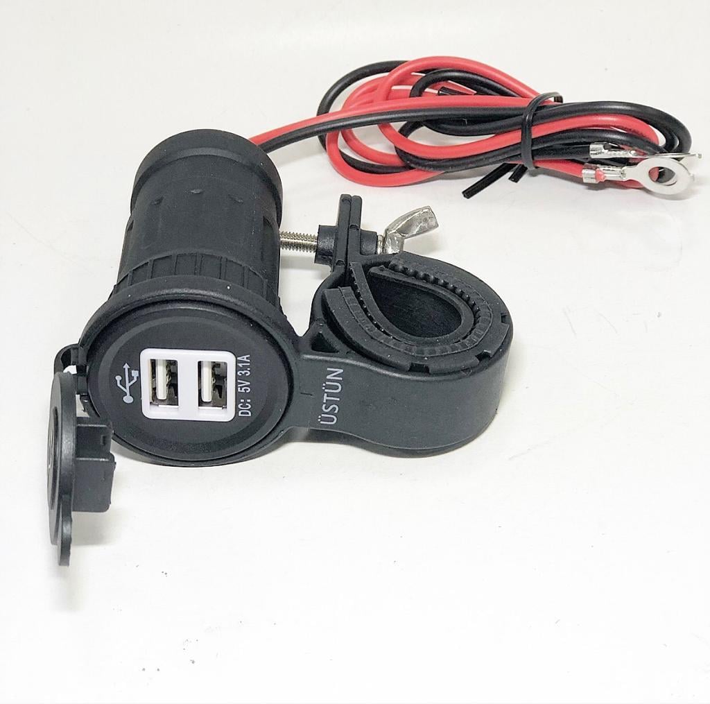 12V-24V TELEFON ŞARJ CİHAZI (USB X 2) (3.1A X 2) (KAPAKLI KABLOLU) MOTOSİKLET