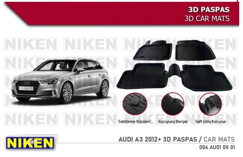3D ARAÇ PASPASI (SİYAH) (4 PARÇA) AUDI A3 2013 > 