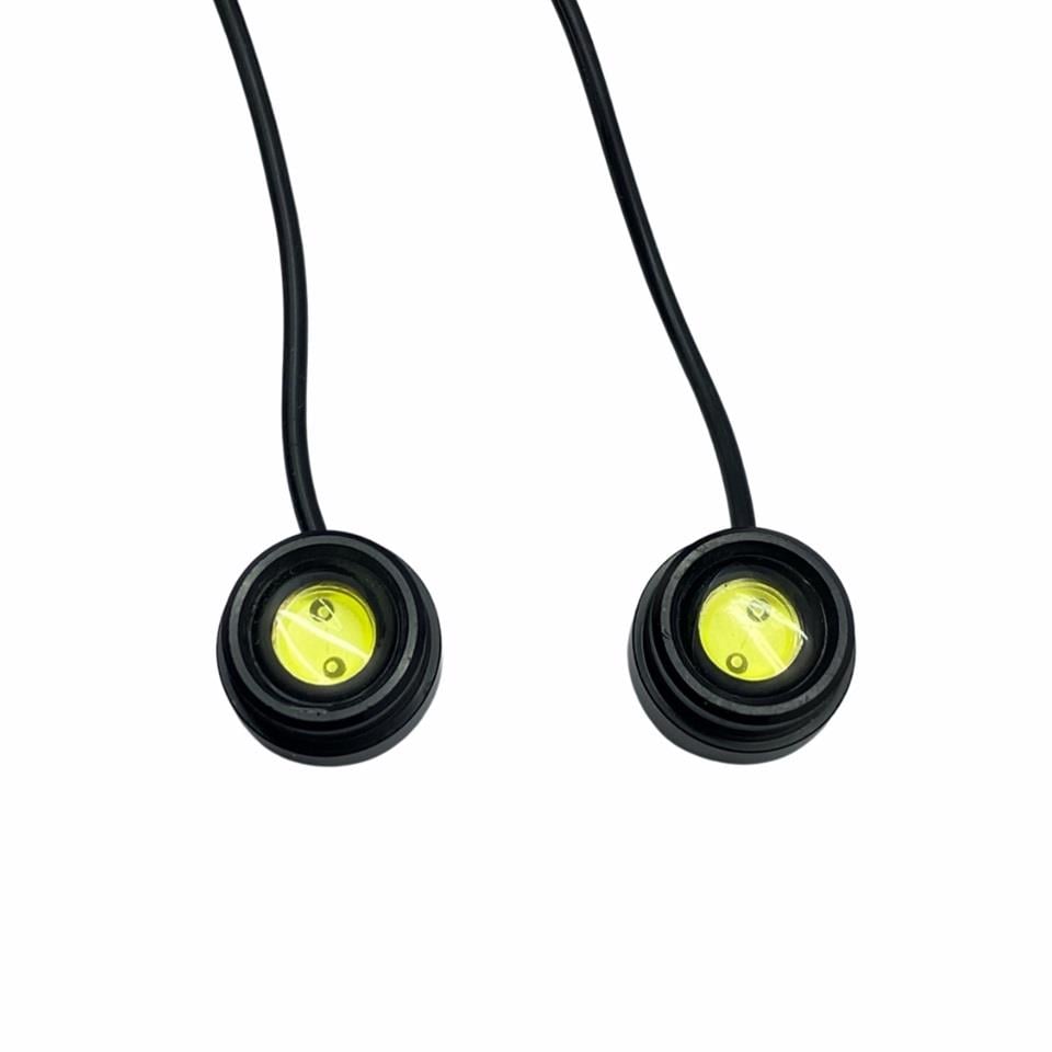 12V GÜNDÜZ SÜRÜŞ LEDİ YUVARLAK TEK LEDLİ DÜZ TİP YAPIŞKANLI (MERCEKLİ) (22 MM) (2 AD)