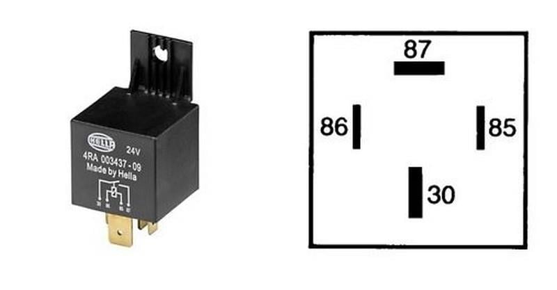 HELLA 24V RÖLE 4 UÇLU 60 A (70 A TİPİ) (2 UÇ KÜÇÜK / 2 UÇ BÜYÜK) (6.3 MM / 9.5 MM) (30-85-86-87)