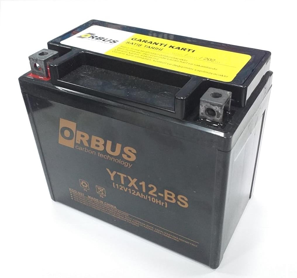 ORBUS 12V 12 AH MOTOSİKLET AKÜSÜ 180 A (EN) (150*87*130 MM) (YTX12-BS) (3,2 KG)