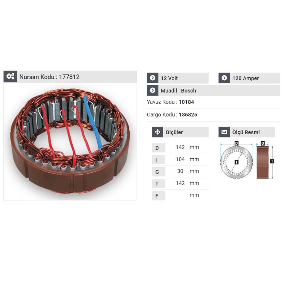 12V ALTERNATÖR STATÖR BOSCH TİPİ 120 A (4 UÇLU)