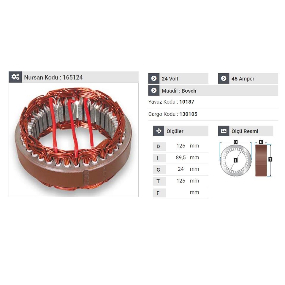 24V ALTERNATÖR STATÖR BOSCH TİPİ 45 A