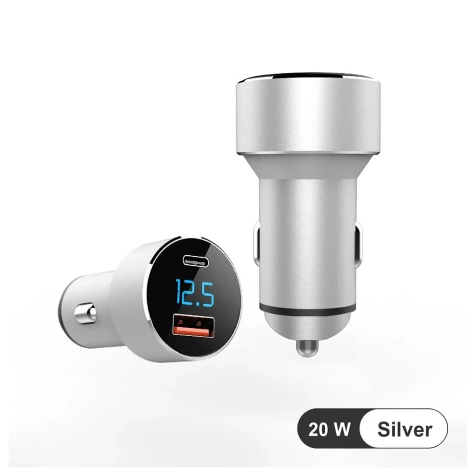 12V-24V TELEFON ŞARJ CİHAZI HIZLI ŞARJ (VOLTAJ GÖSTERGELİ) (ÇAKMAK GİRİŞLİ) (USB+TYPE-C) QC3.0+PD20